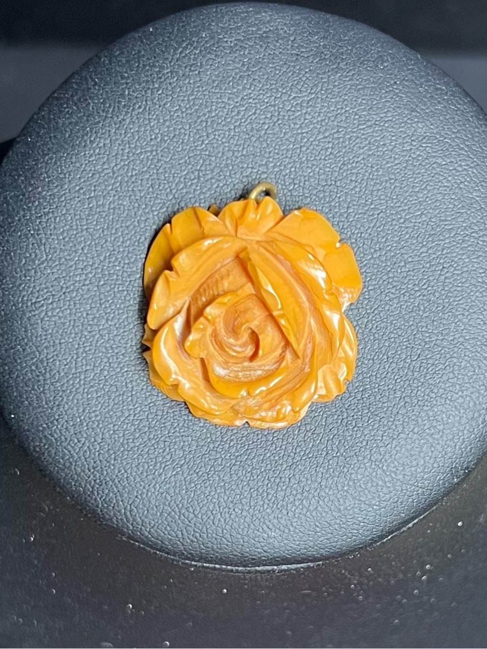 1900’s Bakelite butterscotch carved Rose pendant